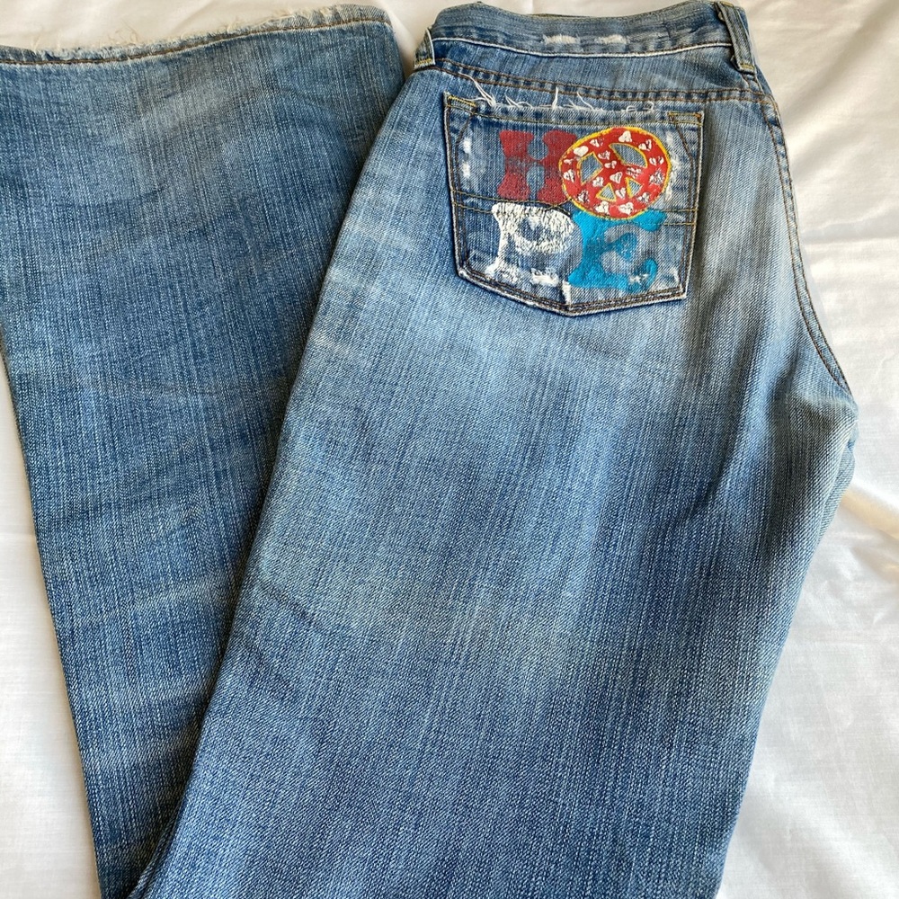 Lucky Brand Zoe "HOPE" peace sign jeans